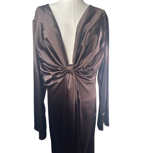 Remi X Revolve Choc Brown Dress 0X Long Sleeve Plunge Neck - Picture 8 of 16